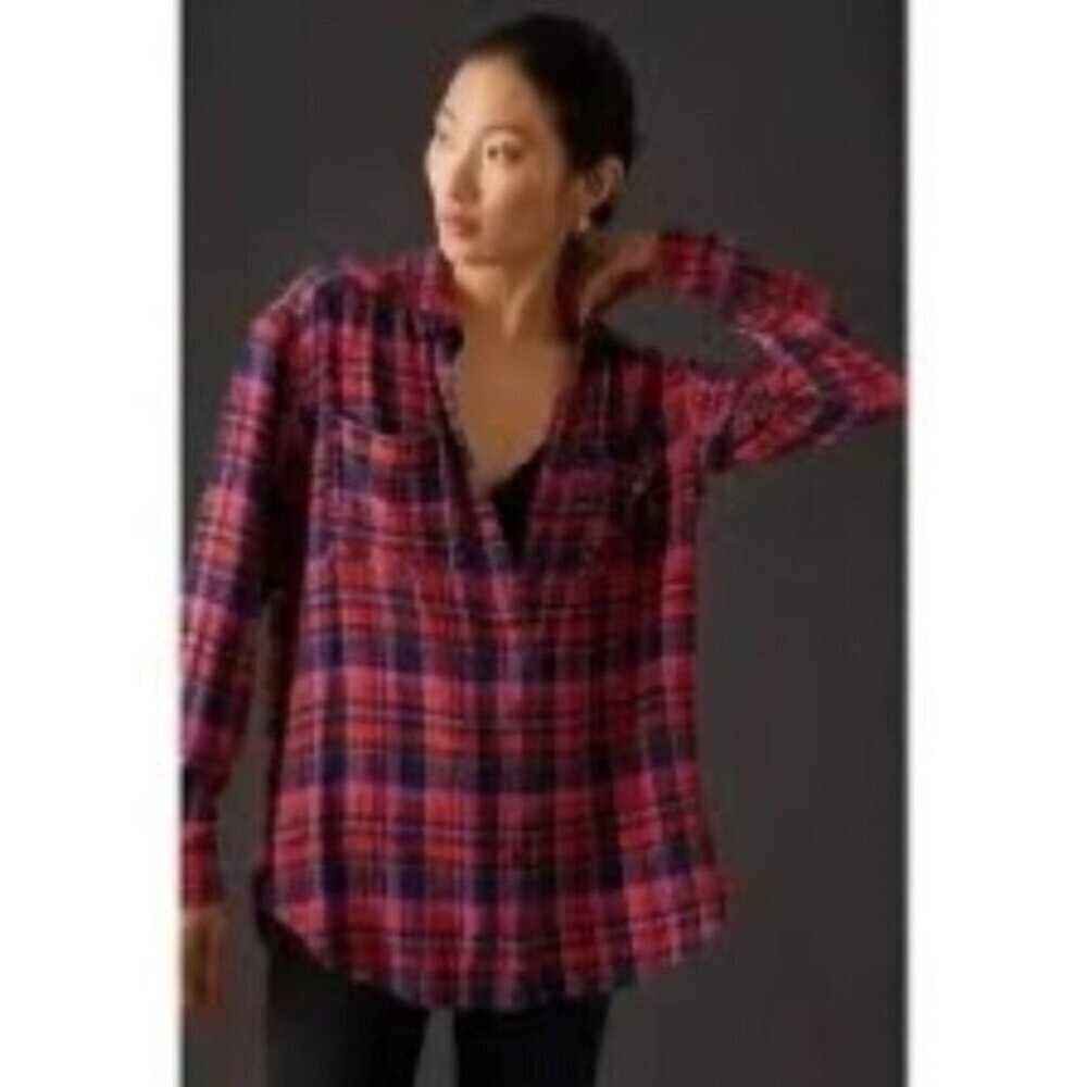 Anthropologie Pilcro Womens Pink & Black Plaid Button-Down Shirt XS